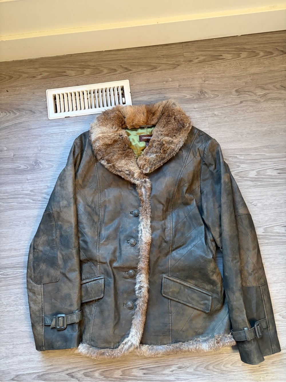 Danier Dark Brown Leather Shearling Trim Jacket